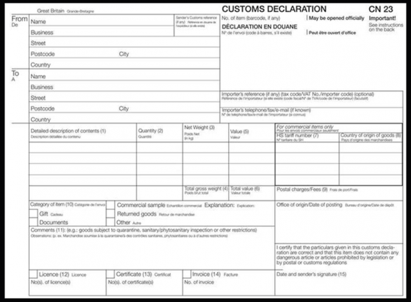 CN 23 declaration form